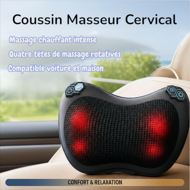 Coussin massant nuque et épaules chauffant, détente cervicale